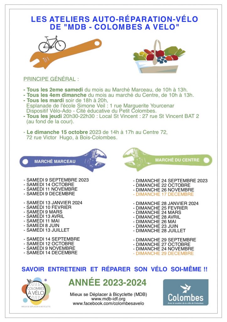 Affiche Ateliers Velo Colombes - 2023-2024